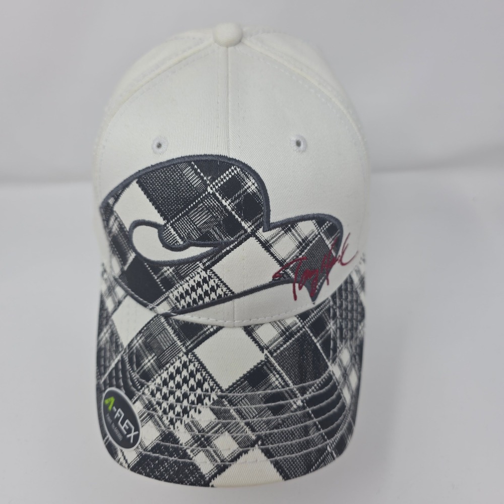 Tony Hawk Hat 55cm A-Flex Fitted Plaid Patchwork Stretch Twill White Black New